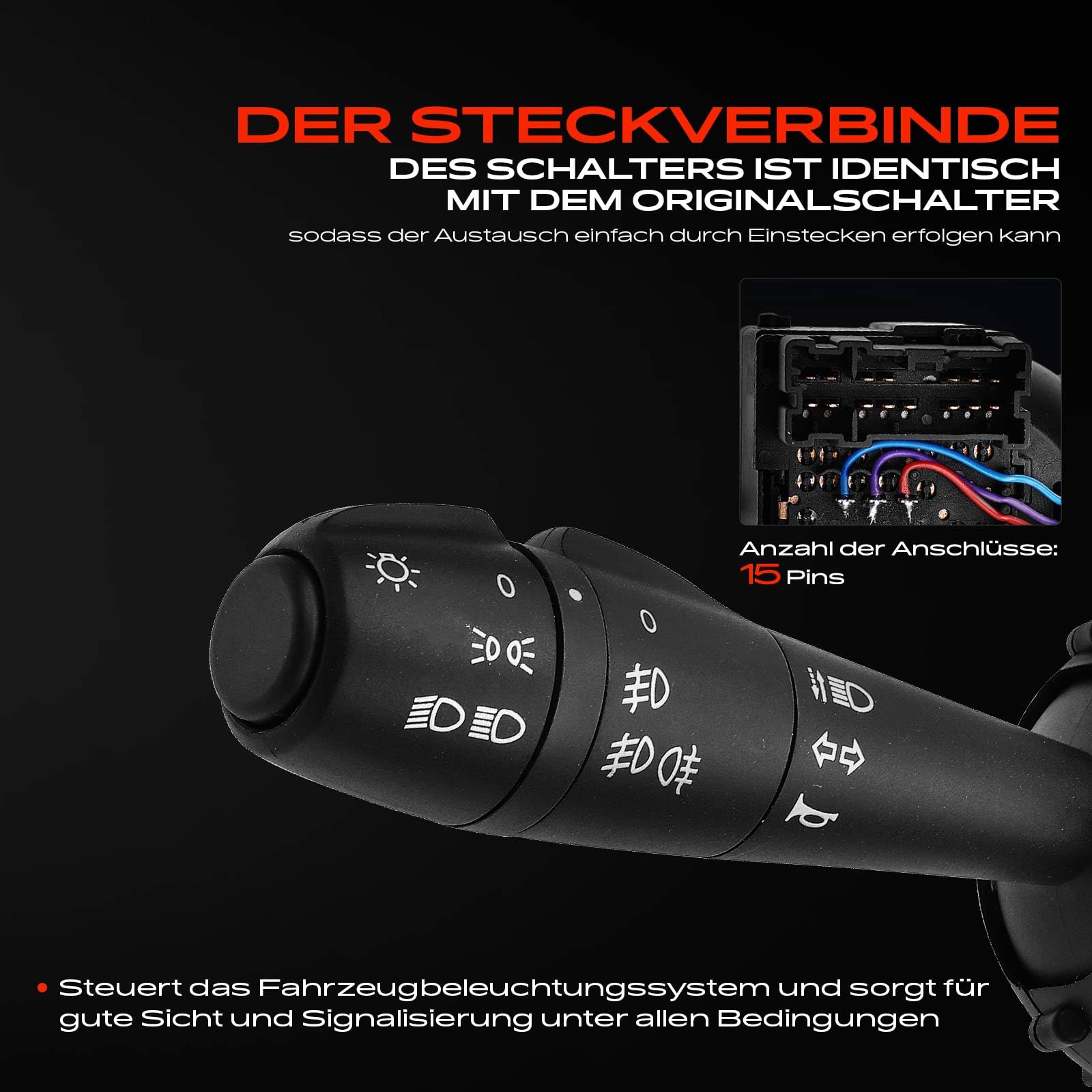 Frankberg Lenkstockschalter 15+2 Polig – Mit Nebelscheinwerfer & Blinker Für Dacia & Renault