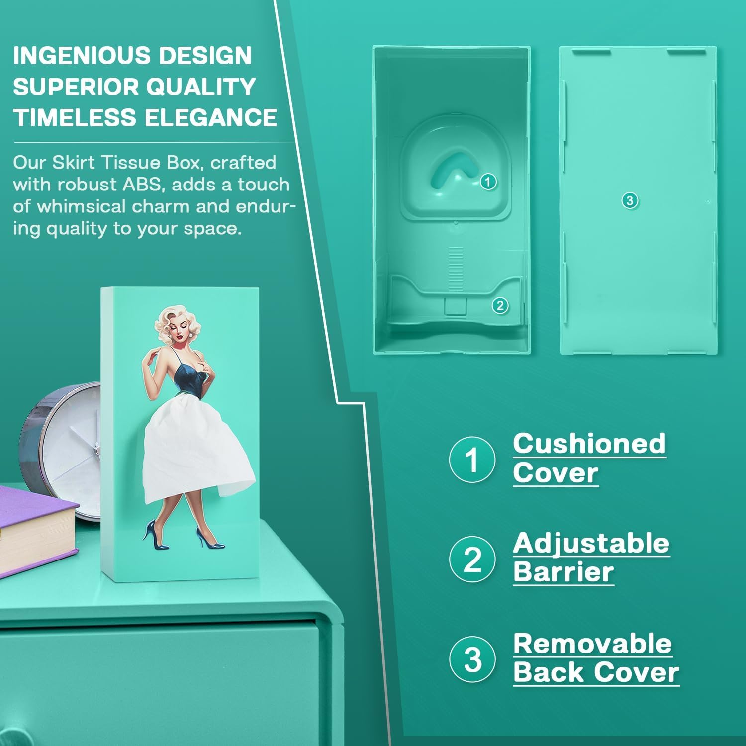 Funny Skirt Tissue Box Cover Vintage Classy Cute Lady Skirt Tissue Box Holder Rectangular Creative Unique Decorative Tissue Box Cover for House Bathroom Living Room Bedroom & Office Mint