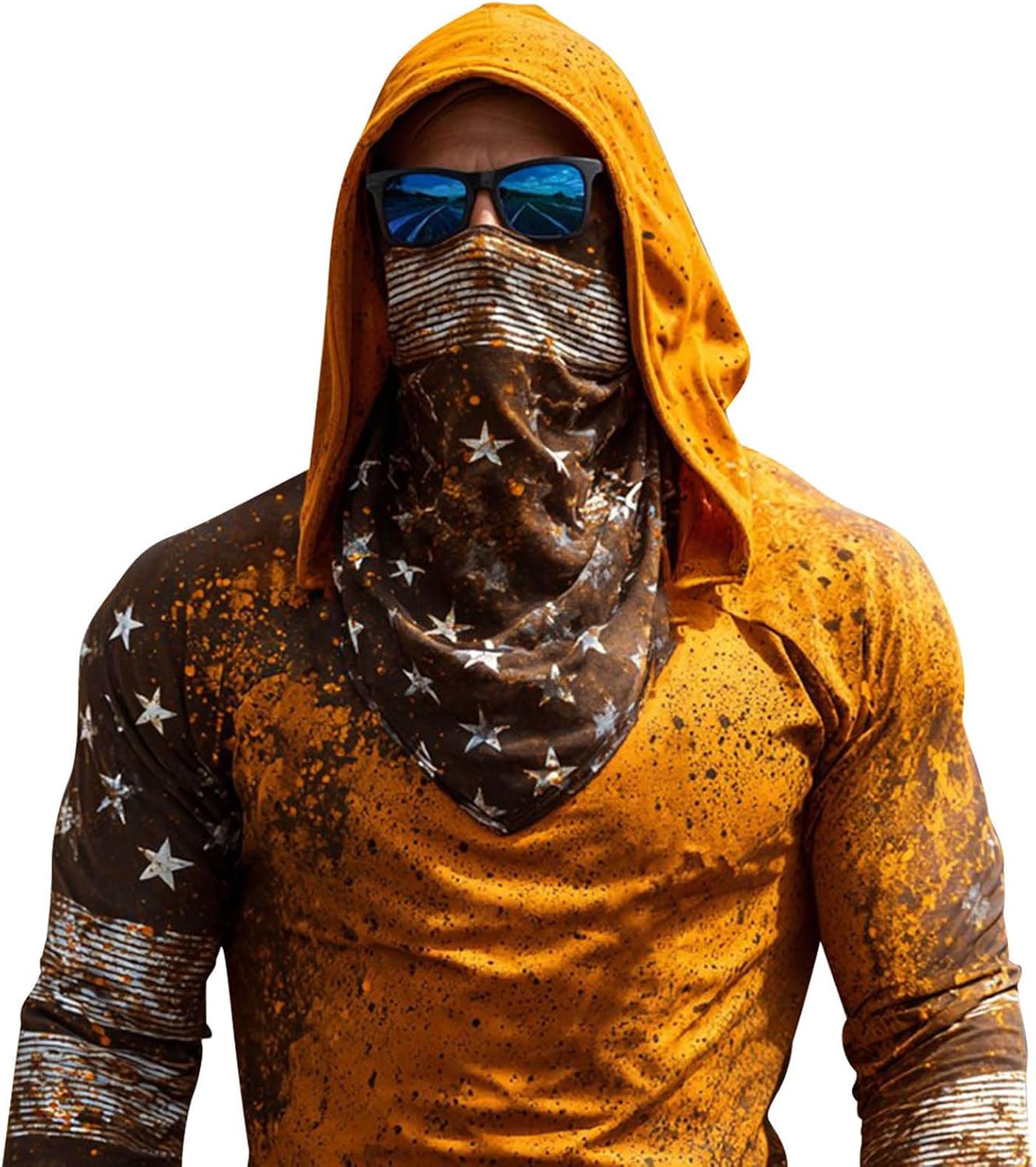 Men's UPF 50+ Hoodie Shirt with Mask Long Sleeve Sun Protection Rash Guards Breathable Outdoor Tops for Fishing Hiking