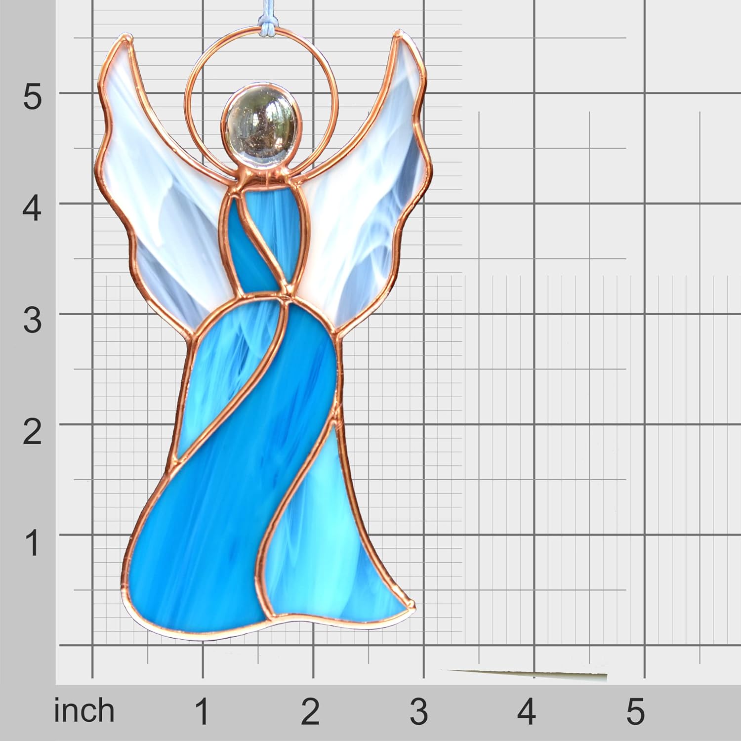 Stained Glass Angel Ornament - Handcrafted Window Suncatcher - Christmas Memorial Ornament - Keepsake Gifts (Blue)