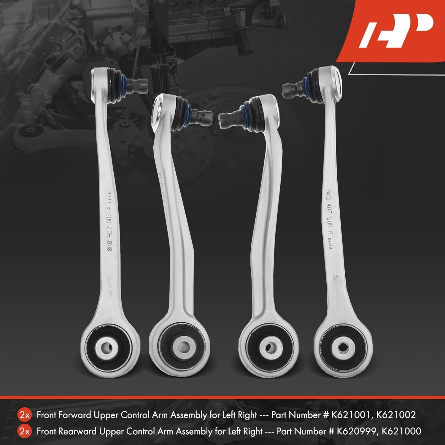 A-Premium Set of 4, Front Forward & Rearward Upper Control Arm Kit, with Ball Joint & Bushing, Compatible with Audi A4 (Quattro) 09-16, Q5 12-16, A5 Quattro/S5 08-16, S4 10-16, SQ5 14-16, RS5 13-15