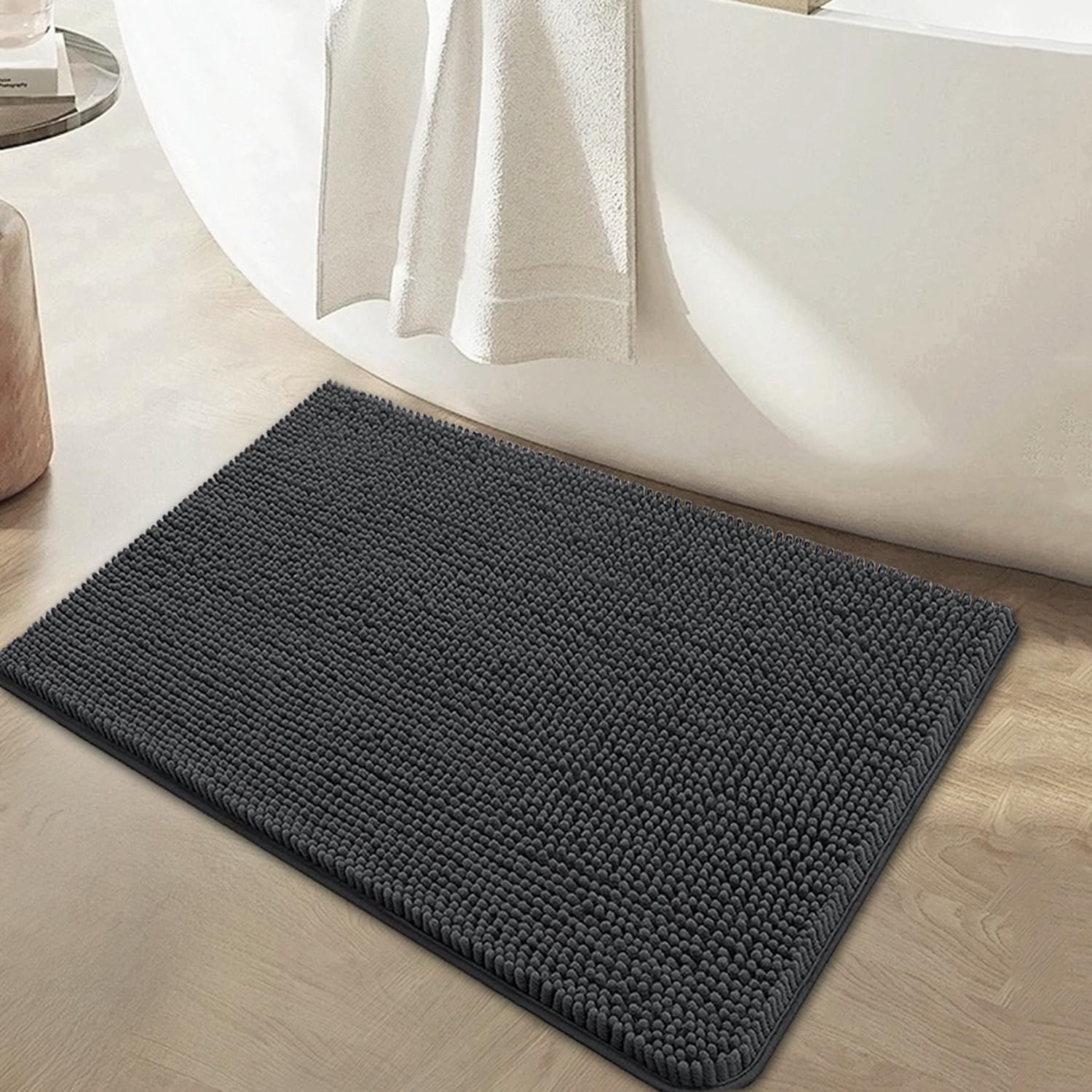 BOANKODU Bathroom Rugs 36x24, Extra Soft Absorbent Chenille Bath Rugs, PVC Backing Quick Dry, Machine Washable Bath Mats for Bathroom Floor, Tub and Shower, Home Decor Accessories,Dark Grey