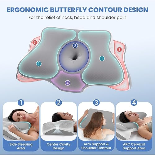 Miniatura 3 de JINXIA Almohada cervical cervical para dormir, almohadas de espuma viscoelástica inodoras y funda de enfriamiento, almohada ortopédica ergonómica de