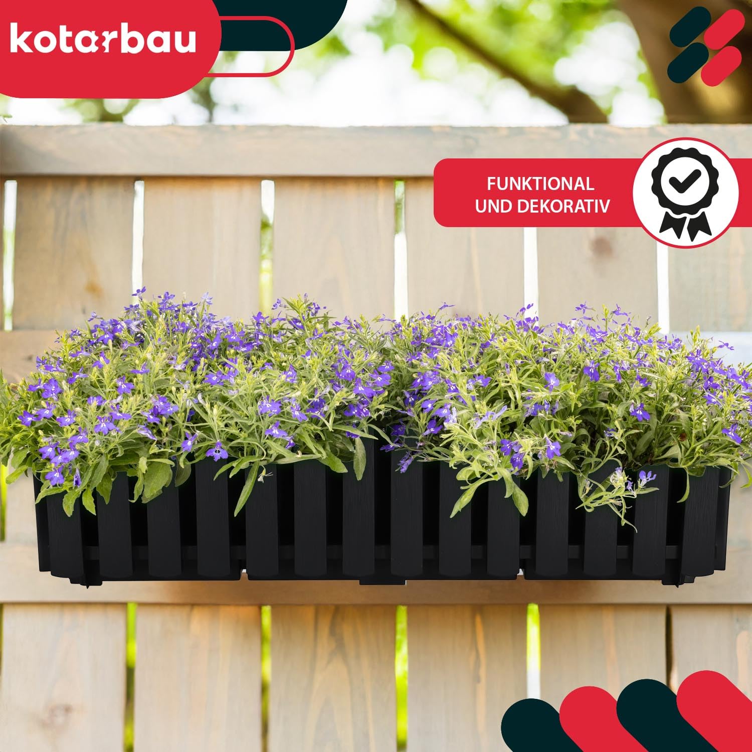 KOTARBAU® 4 pz Fioriera da Esterno - Vaso per Piante Autoirrigante - 58 x 18 x 16 cm - Antracite - Fioriera da Balcone - Vaso Rettangolare da Esterno in Plastica