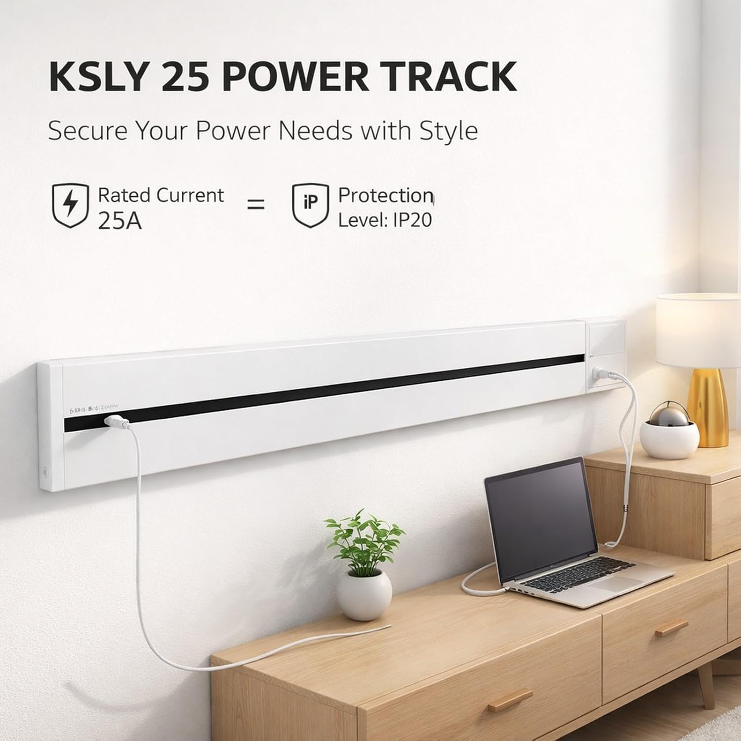 Removable Socket Power Track Rail 0.6m White Surface Mounted with Master Control Switch - Flexible 360° Installation, Safe 110-250V Electrical Lighting Track for Home & Offic