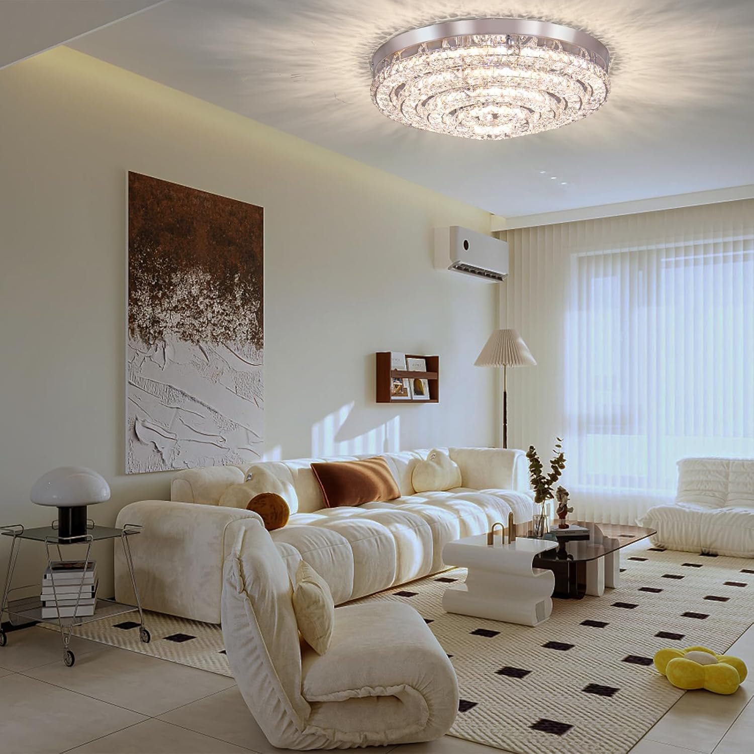 Modern LED Chandelier Flush Mount with Remote Control Dimmable Four Rings Ceiling Lamp Round Ceiling Lihgt Fixture for Bedroom Living Room Dining Room