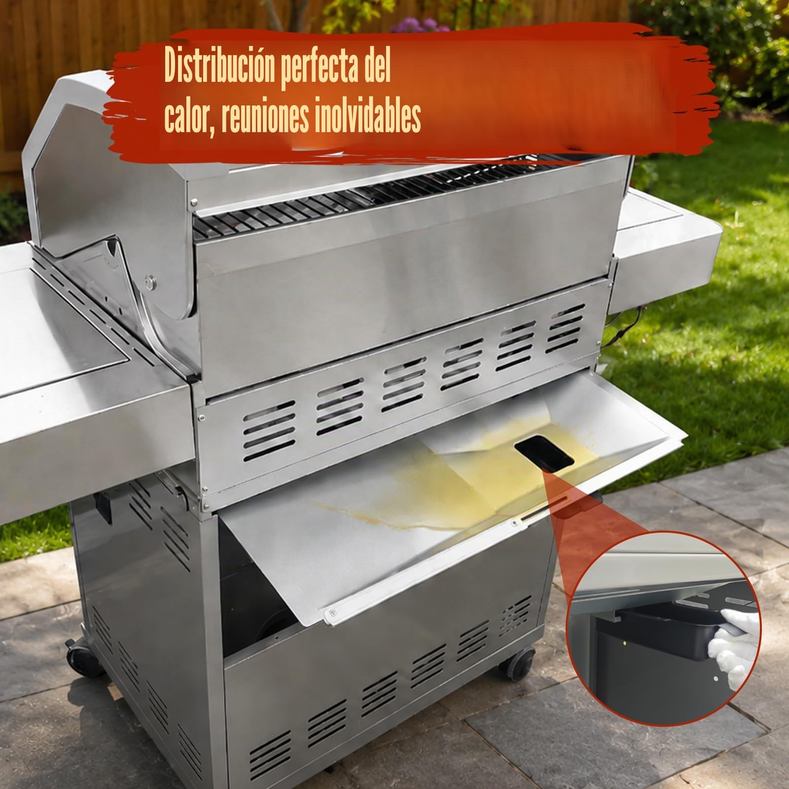Denmay Bandeja universal para grasa con bandeja colectora, bandeja de goteo ajustable para barbacoa de gas de 3/4/5 quemadores de Charbroil, Dyna Glo, Nexgrill, Kenmore y más, bandeja recogegrasa (60