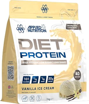 Applied Nutrition Diet Whey - High Protein Powder Supplement, Low Carb & Sugar, for Weight Management with CLA, L Carnitine, Green Tea (1kg - 40 Servings) (Vanilla Ice Cream)