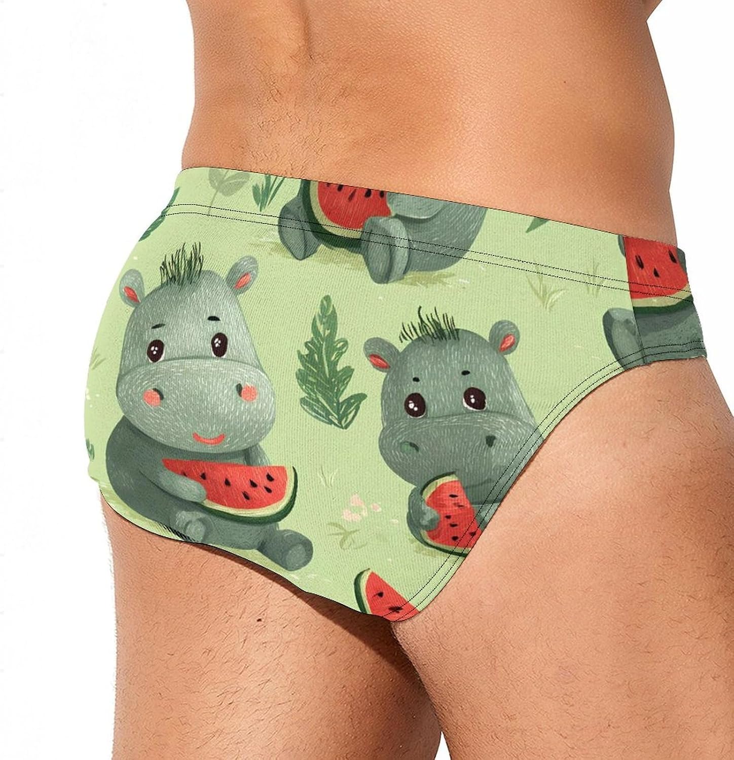 Hippo Watermelon Hippopotamus Men's Swimwear Bikini Swimming Briefs Stretchy Swimsuits Board Surf Shorts Trunks
