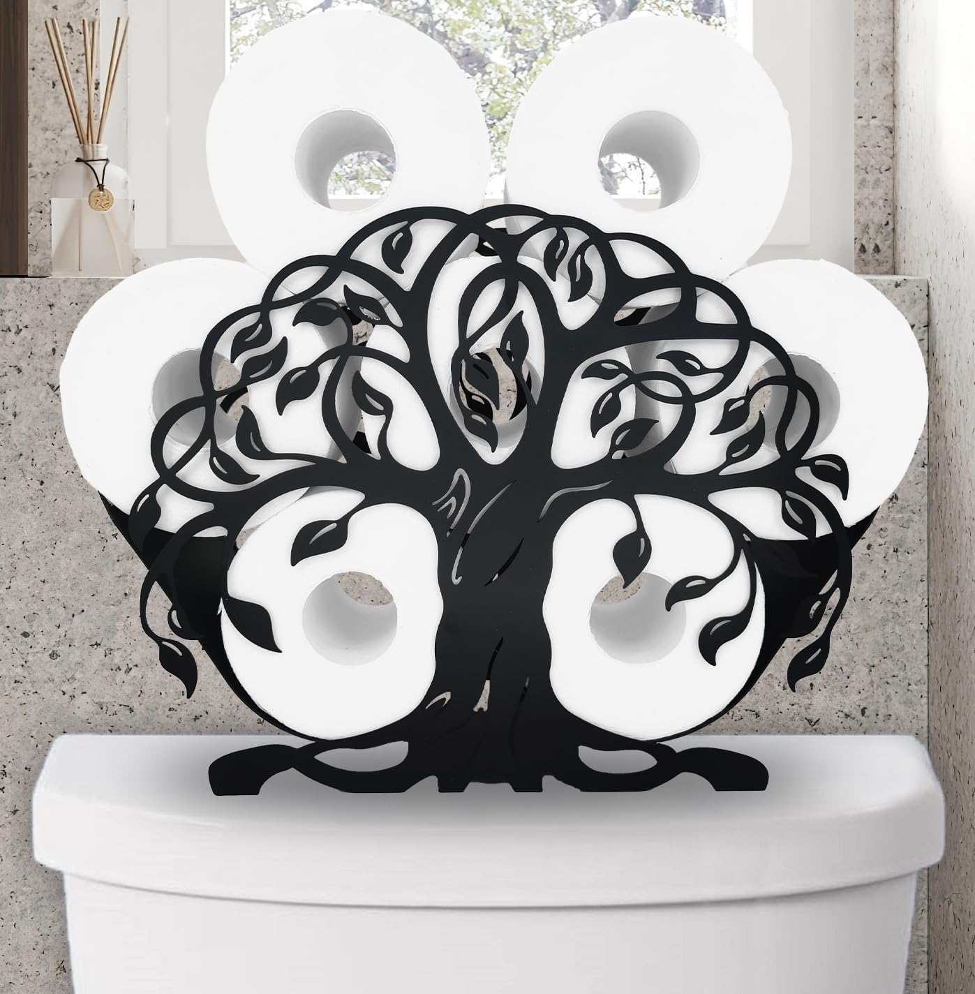 Coolboy Metal Plant Tree Paper Holders, Funny Black Animals Storage, 8 Rolls, Wall Mounted Toilet Rolls Tissue Paper Storage, Practical and Convenient