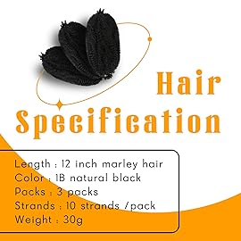 Marley Twist Braiding Hair 12 Inch 3 Packs Black Afro Twist Hair Pre Separated Afro Spring Twist Hair Pre Stretched Afro Kinky Twist Hair for Soft Locs Synthetic Marley Hair Extensions (12Inch,1B)