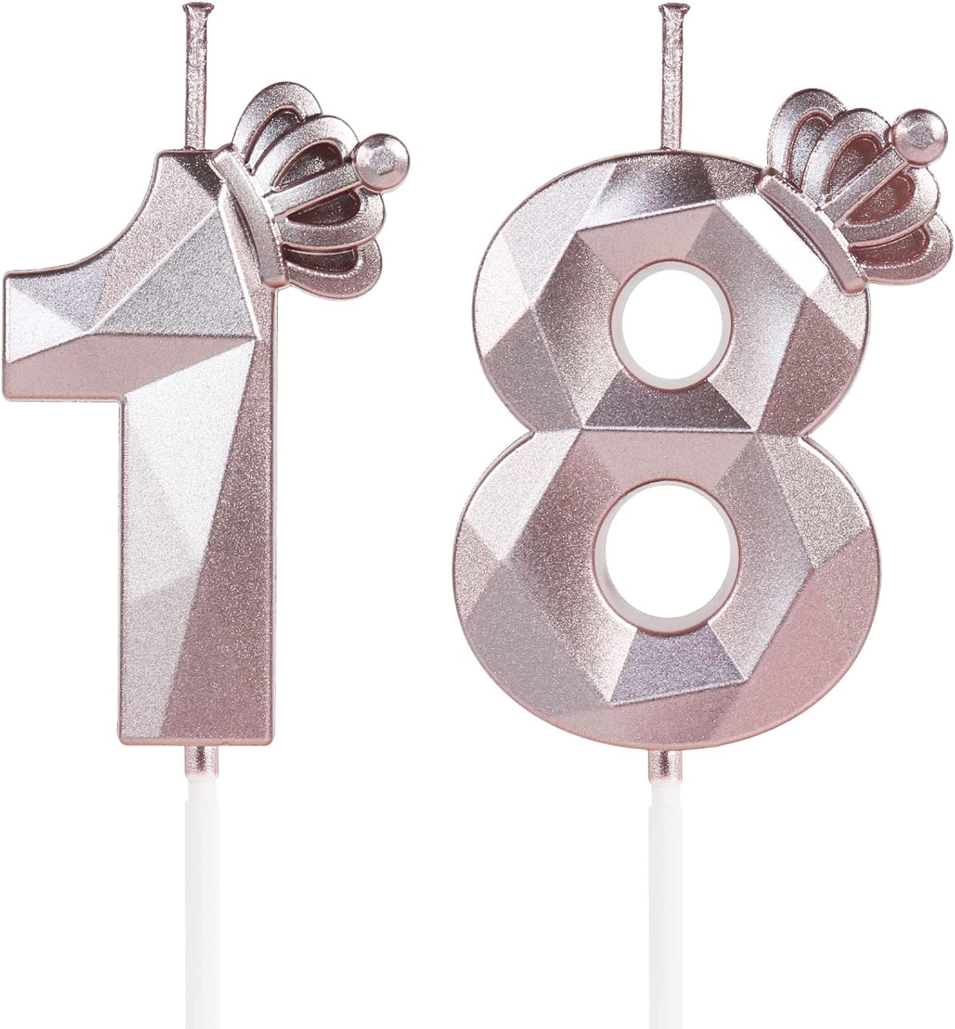 Number 18 Candles with Crown, 18th Birthday Candles, Rose Gold Birthday Candles for