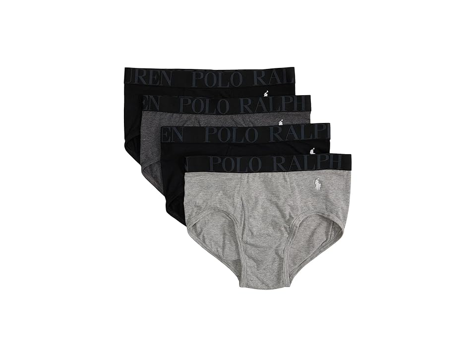 SIZE LARGE / Polo Ralph Lauren Stretch Classic Fit Briefs 4-Pack (Polo Black/Andover Heather/Charcoal Heather/Polo Black) Men's Underwear