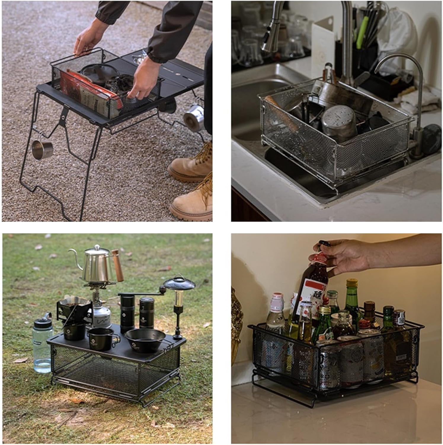 Multipurpose Folding Camp Sink Basket Durability Metal Outdoor Cooking Tool for Outdoor Lover Compacts Table Basket