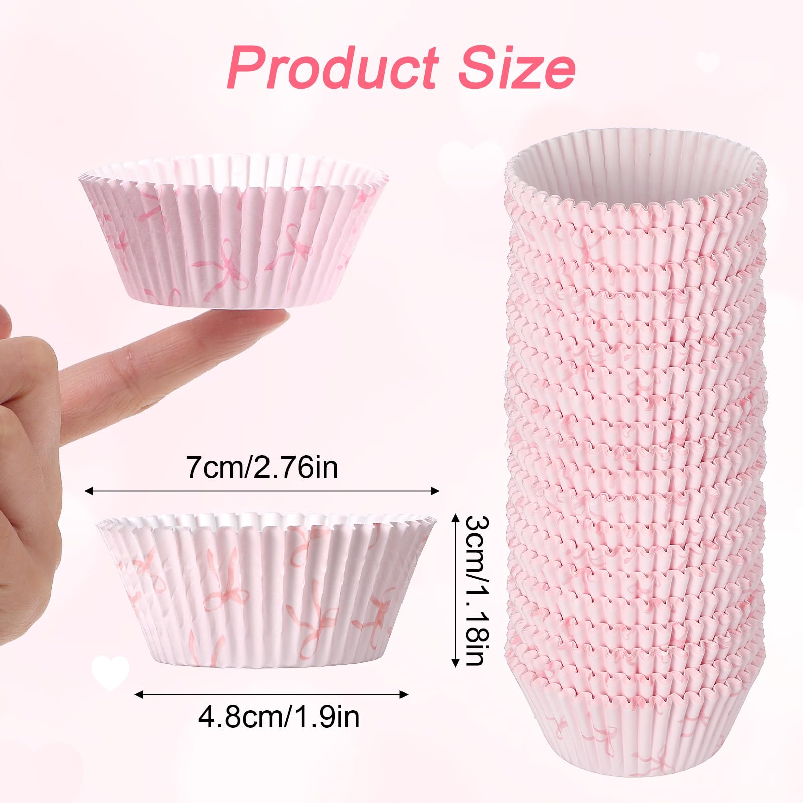 300 sztuk mini różowych foremek do babeczek z kokardą, papierowe foremki do babeczek, małe foremki do ciasta, na baby shower, wesela, przyjęcia weselne, urodziny