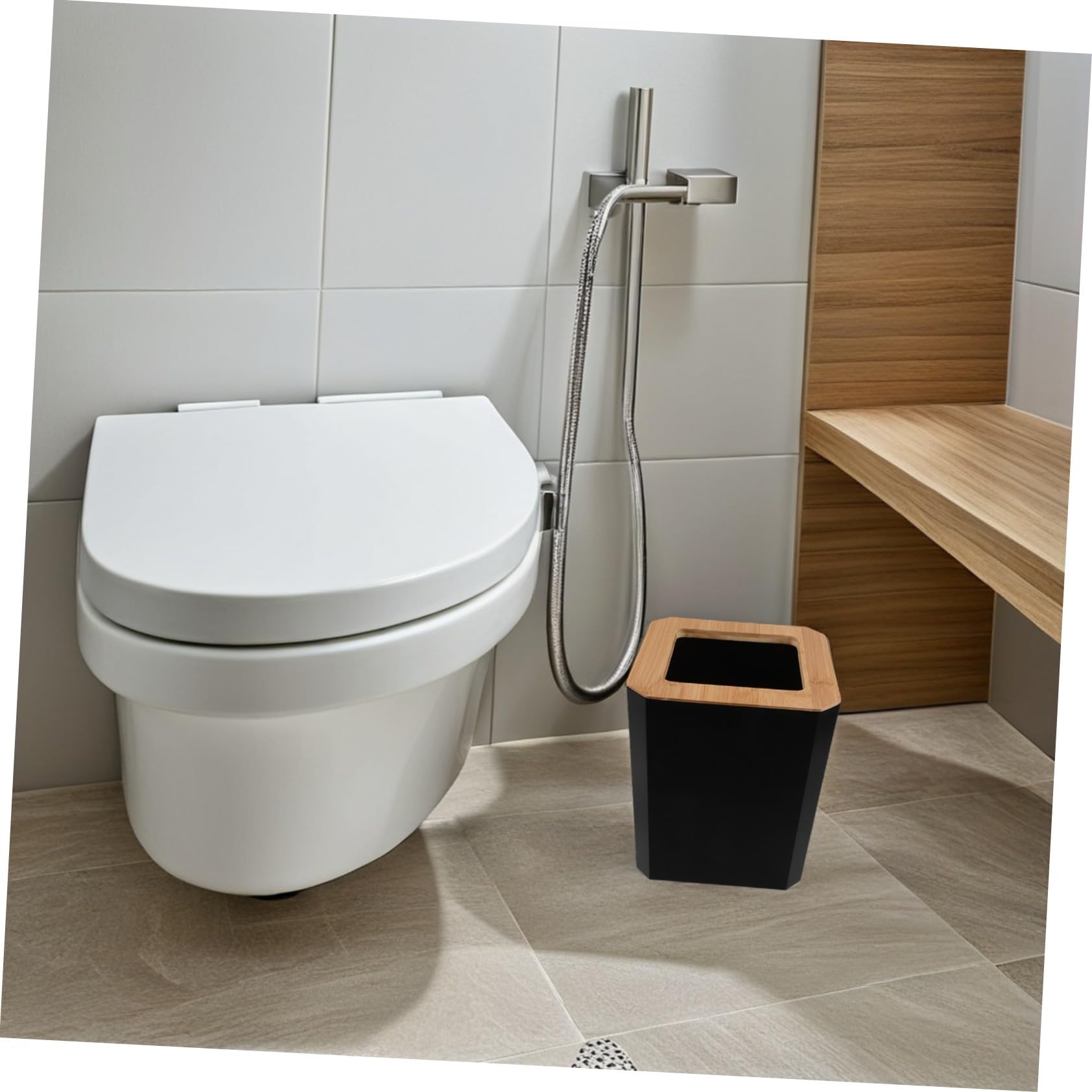 UKCOCO Baño de Bambú Set de Accesorios para Baño Dispensador de Jabón Soporte para Cepillo de Dientes para Decoración Moderna del Hogar o Hotel Incluye Vaso de Lavado