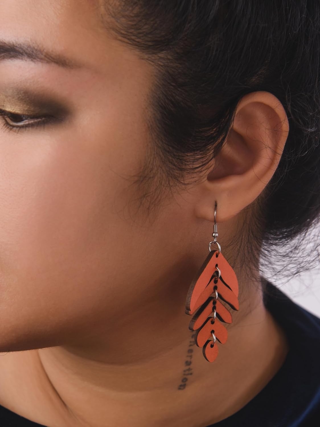 MINACHI Bohemian Chic Red Wooden Layered Leaf Dangle Drop Earrings, Boho Jewelry Gift for Women - Image 6