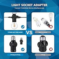 Vista 5 de 2 adaptadores de enchufe de luz de 3 clavijas, convertidor de enchufe de bombilla negra polarizada, bombillas E26E27 a enchufe de 23 clavijas