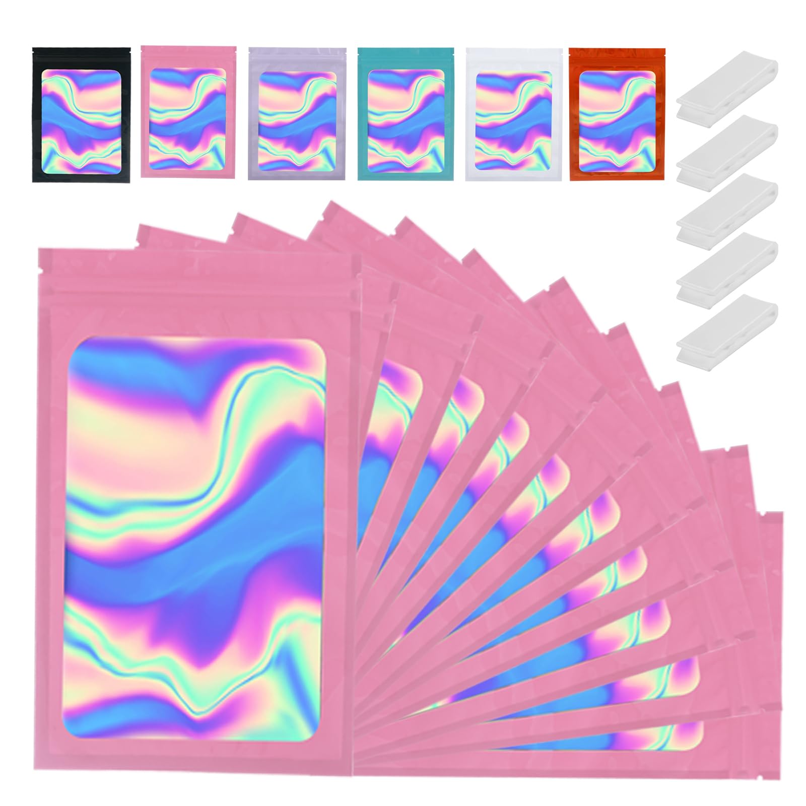 350 Pcs Mylar Bags for Food Storage 4x6 Mylar Bag with Window Pink Resealable Bags for Small Business Bulk Smell Proof Bag Freeze Dried Candy Sealable