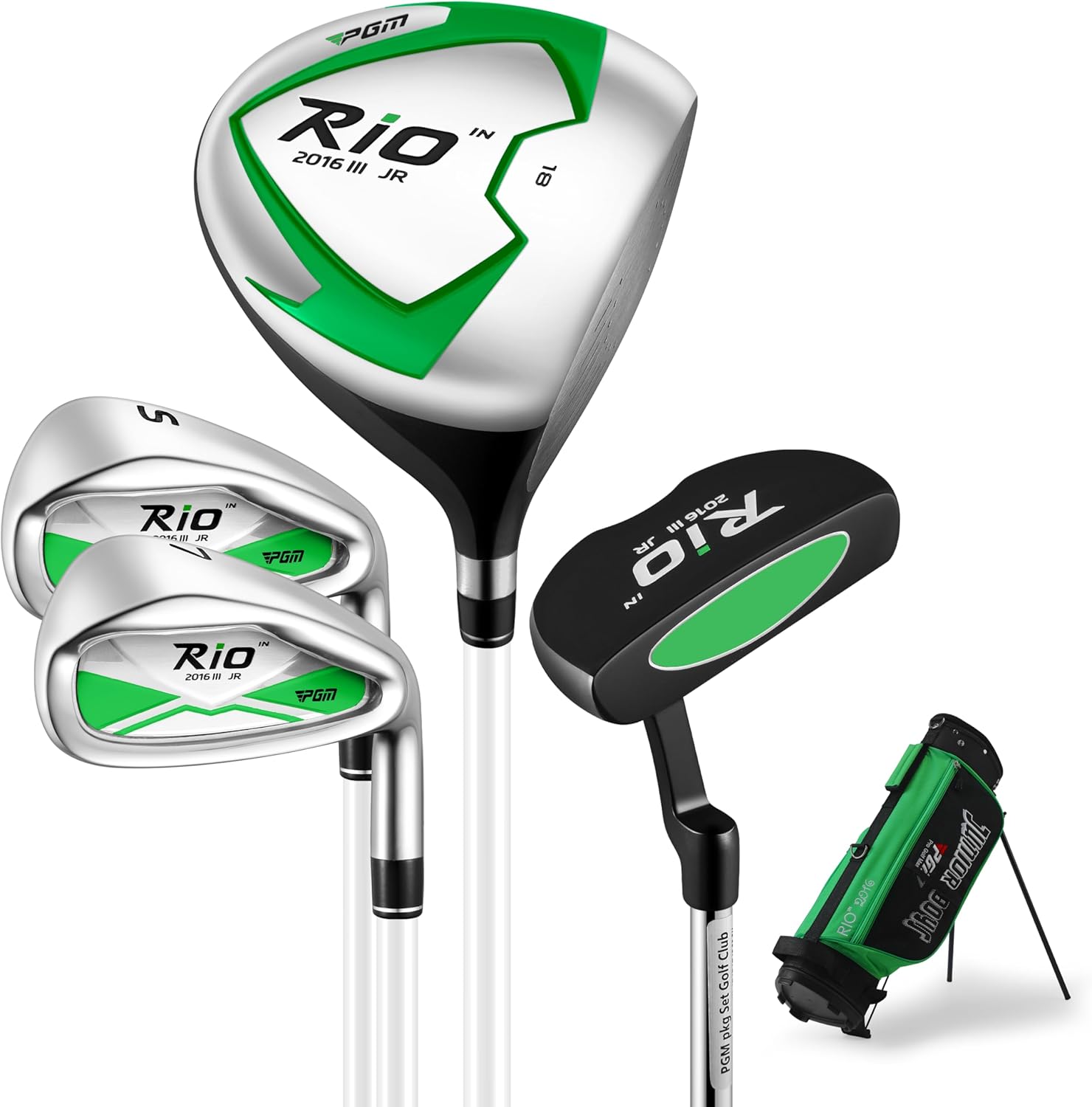 PGM Junior Golf Clubs Set - Kids Golf Clubs for Ages 3-5, 6-8, 9-12 | Right Handed - Oversized Sweet Spot 360cc Driver - Lightweight Graphite Shafts - Golf Stand Bag