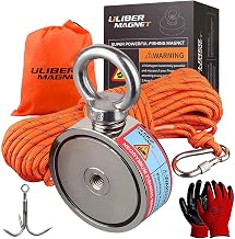ULIBERMAGNET N52 Super Strong Double Sided Fishing Magnets 160kg*2 with Rope, Claw Hook, Neodymium Magnet Fishing Kit Starter for Magnetic Fishing and Underwater Treasure Hunt