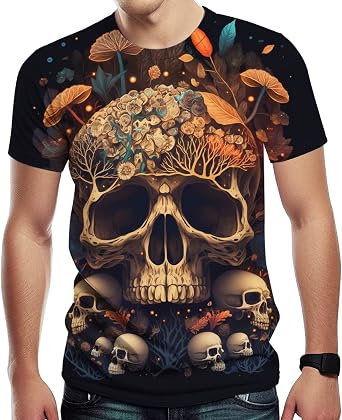 TiwBski Casual Skull Print T-Shirts for Men Novelty Trippy 3D Graphic Shirt with Short Sleeves