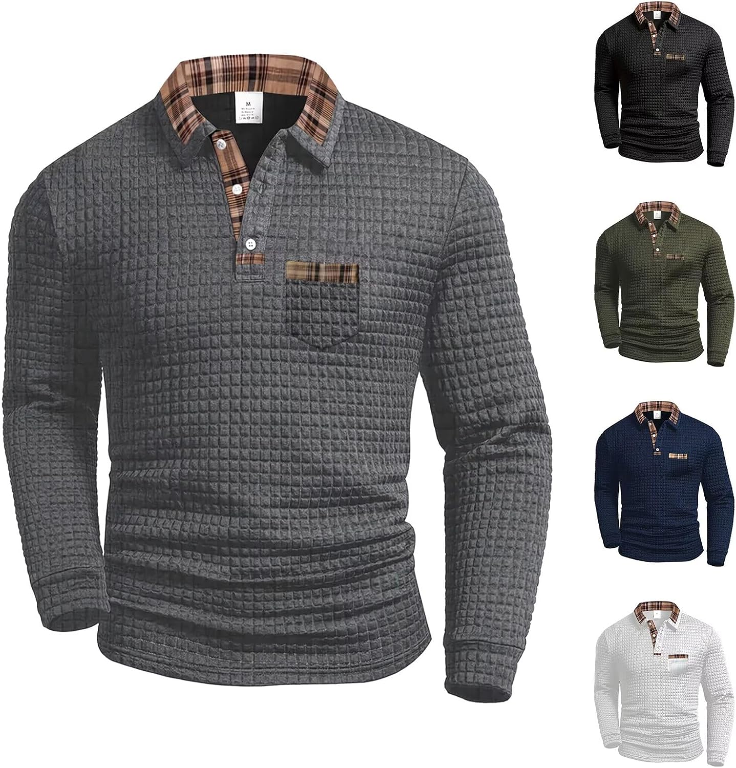 Mens Long Sleeve Polo Shirts Button Casual Tee Collared Men Golf T Shirts Sweatshirts - Image 4