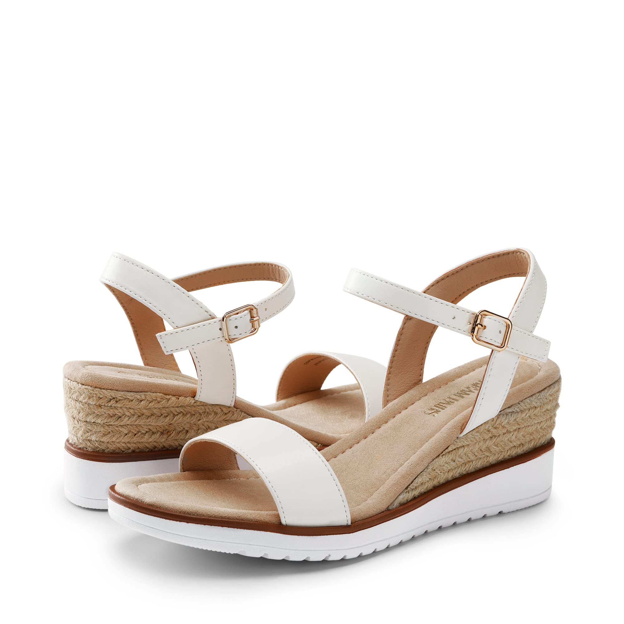 DREAM PAIRS Sandalia de Vestir Cómodo para Mujer con Tacón Cuña Zapatos de Tacón Clásicos de Punta Redonda con Hebillas y Tiras Verano SDPW2342W-E
