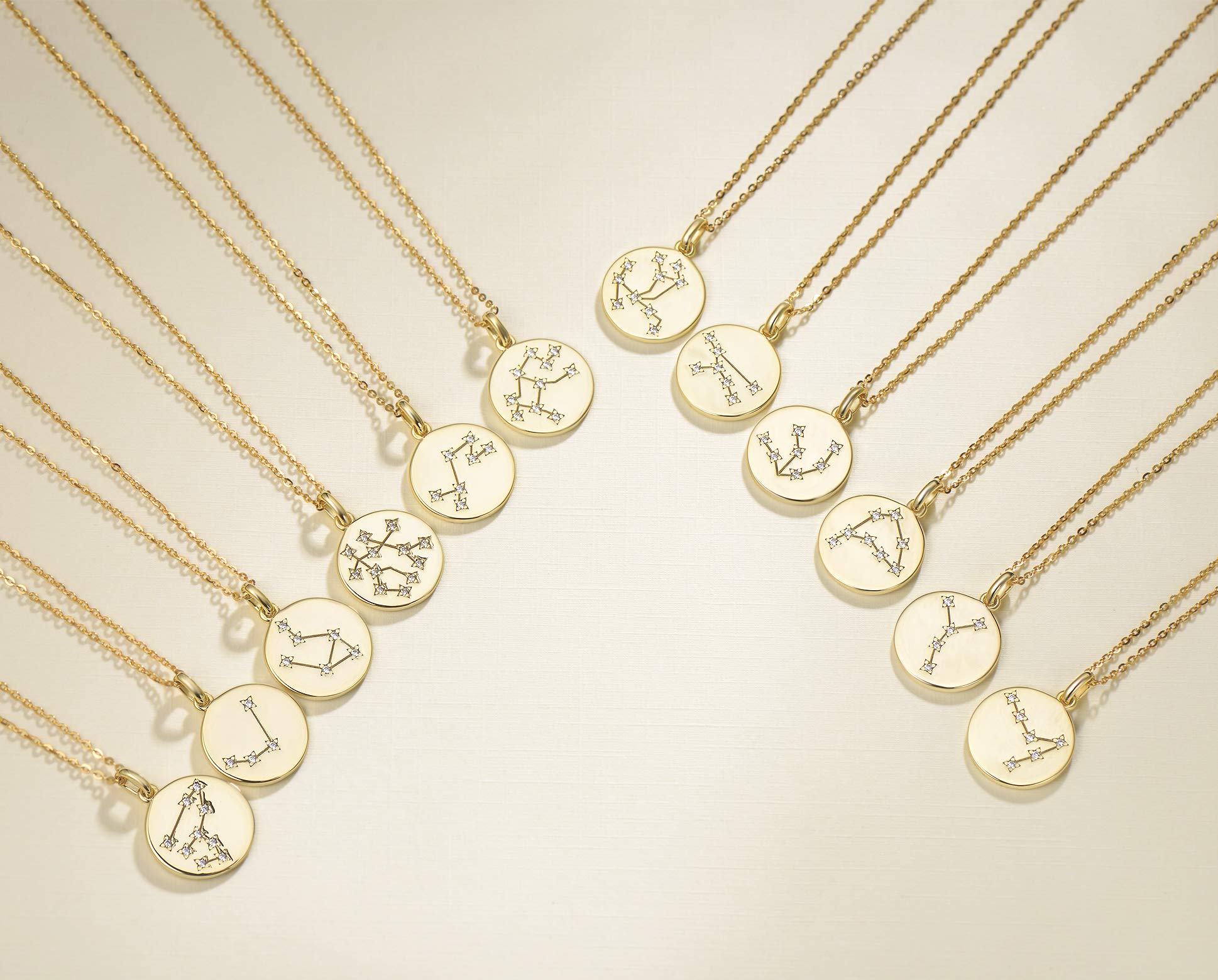 FANCIME Collar con Colgante de Signos del Zodiaco Constelaciones Horoscopo Collar para Mujer de Plata de Ley 925 Chapada Oro Amarillo y Circonita Cúbica - Longitud Cadena: 40 + 5 cm