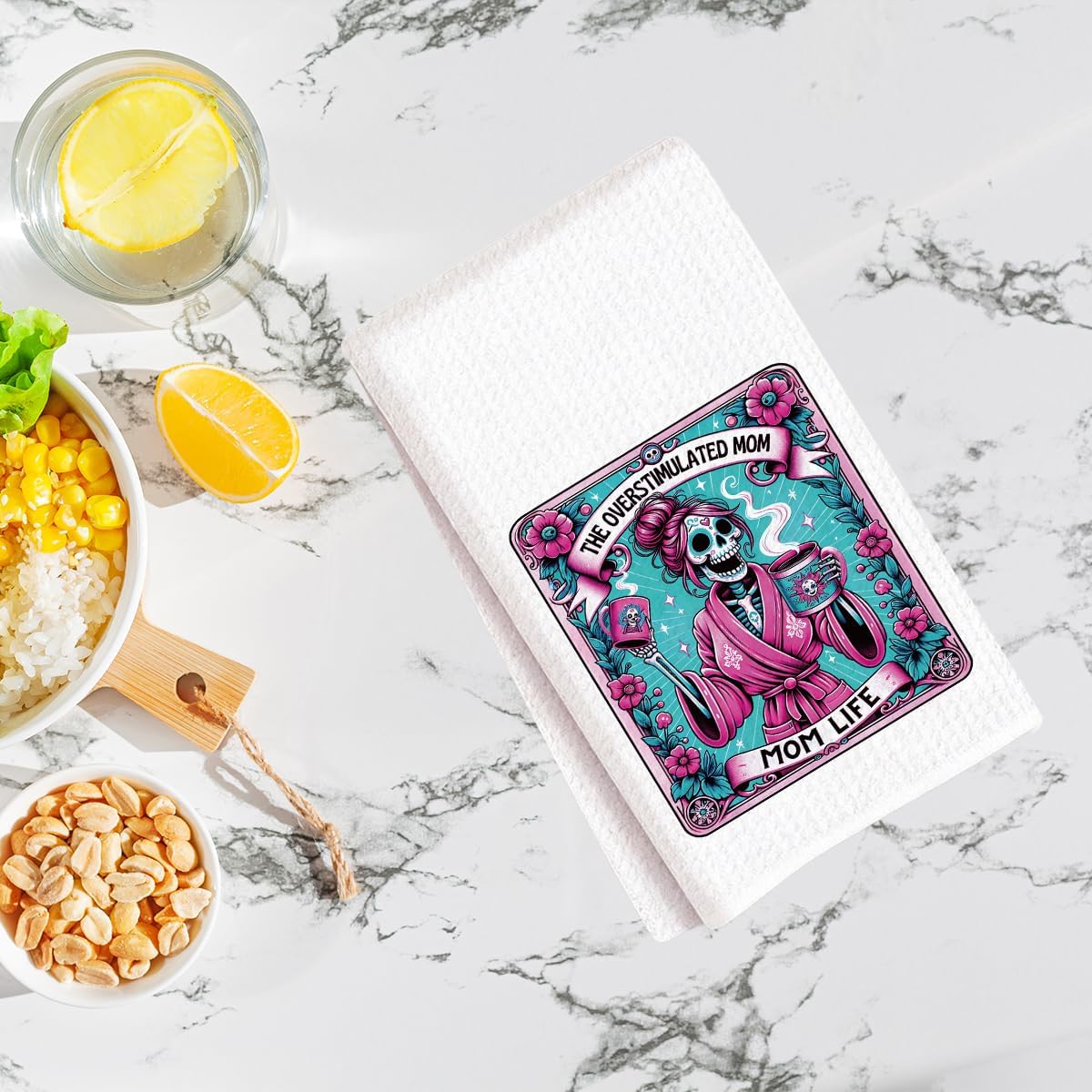 Funny Tarot Kitchen Towels, Witchy Kitchen Towels, Witchcraft Gifts, Witchcraft Supplies, Reusable Skeleton Mom Life Tarot Decor Hand Towel for Holiday Home Bar Baking Bathroom Cooking image 4