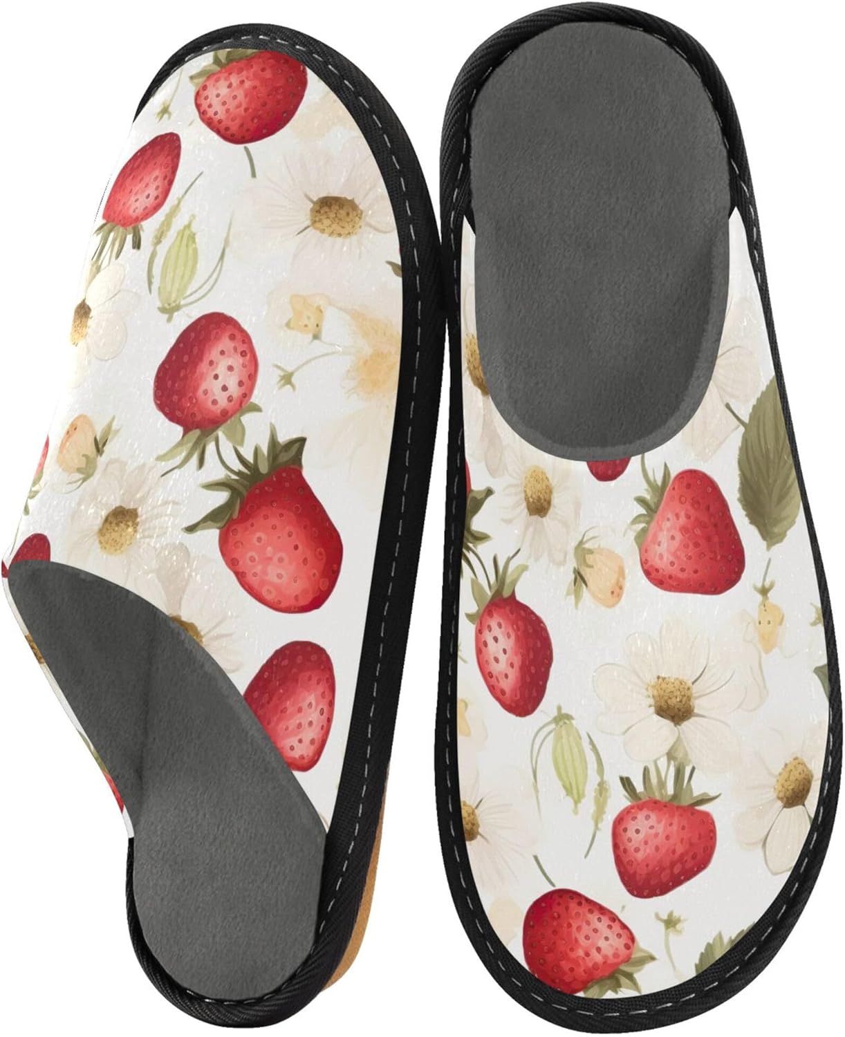 Strawberry Fruit House Slippers – Cozy Fuzzy Slippers for Guests, Washable & Disposable, Perfect for Shoeless Home, Spa & Hotel Use A110611