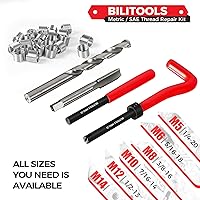 Vista 15 de BILITOOLS Kit de reparación de roscas helicoidales métricas, 131 piezas HSS Drill Heli Coil Kit de reparación M5 M6 M8 M10 M12