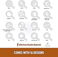 Vista 2 de Zulay Kitchen 16 plantillas de café para arte con leche, accesorios de barista para café con leche, capuchino y chocolate caliente, plantillas