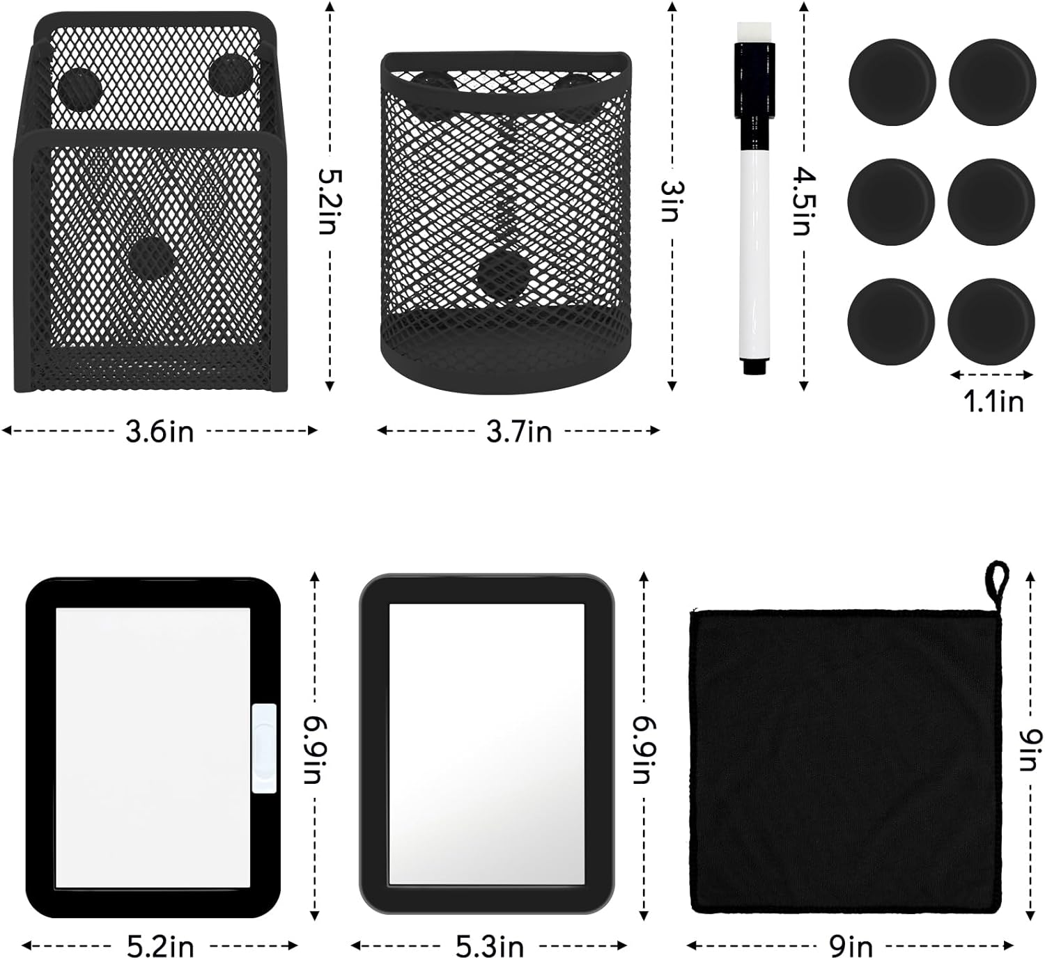 Locker Organizer, Back to School Essentials Locker Accessories for Boys, Locker Set Include Locker Shelf, Locker Mirror, Whiteboard, Dry Erase Markers Holder and More (Black)