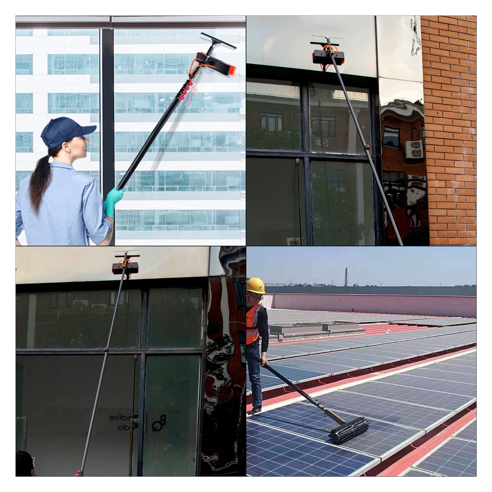 Varilla de limpieza Panel Cepillo Agua Fed 7.2m de limpieza con escobilla de goma Exterior Aluminio 3 en 1