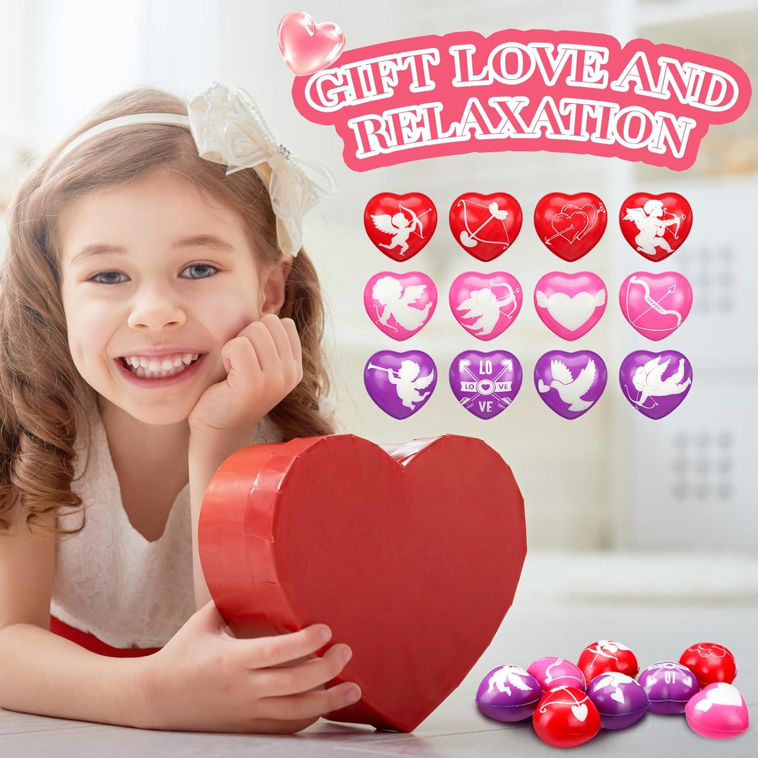 Jerify 100 Pcs Heart Stress Balls Bulk 1.5 Inch Small Heart Shape Stress Balls Mini Relief Party Favors Classroom Office Gifts for Little Teens Students Employees(Cupid Style)