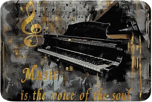 Miniatura 3 de Alfombra de baño con música de piano, notas musicales, para niños, niñas, niños, adolescentes, retro, graffiti, gris, dorado, lanudo y absorbente,