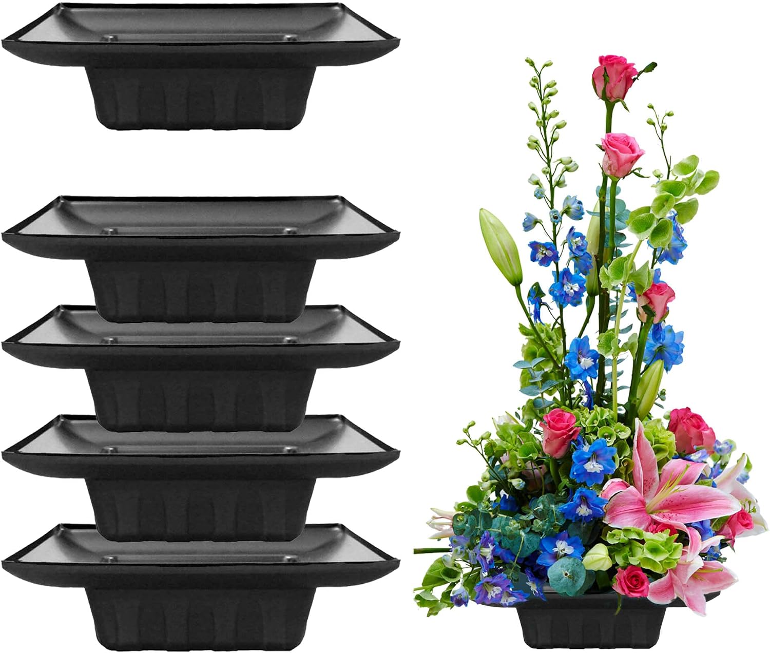 Curtis Wagner Plastics FAC-9900 Flower Arrangement Container (5-Pack) Size 5.5" x 5.5 x 2.5| Plastic Box for Floral Arrangement, Small & Large Flowers | Perfect for Weddings, Proms, Centerpiece