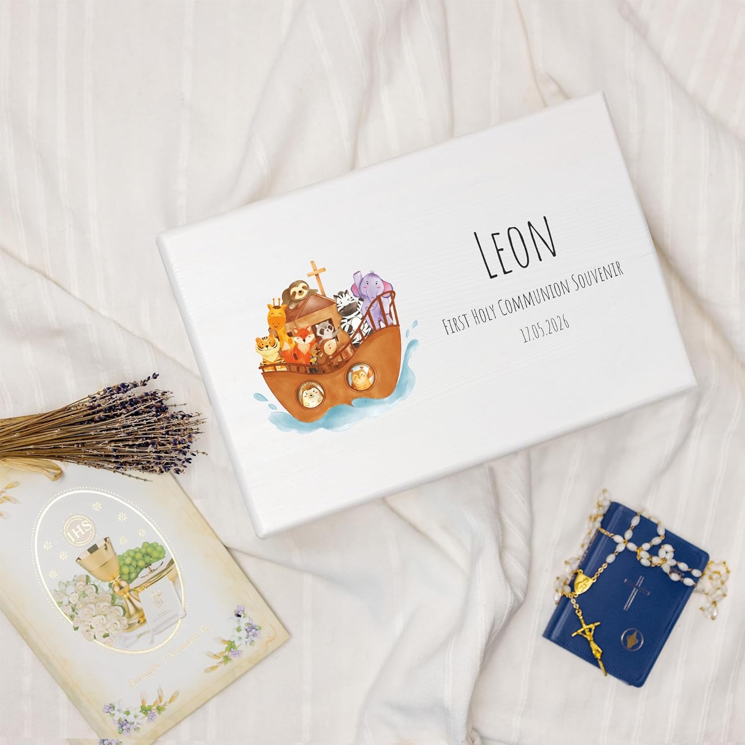 Personalized White Wooden Storage Box Communion | 11.8x7.87x5.51in (+-0.5) | Minimalistic | Hinged Lid Engraving | Unpainted Gift Box | ROUGH UNSANDED Keepsake Souvenir Chest