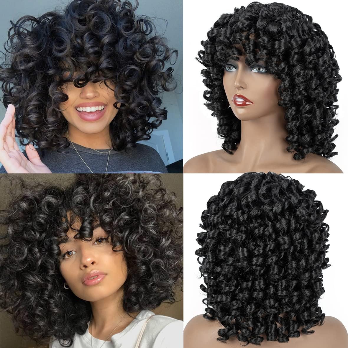 Leeven 12 Inch Afro Kinky Curly Wig with Bangs Short Curly Wigs for