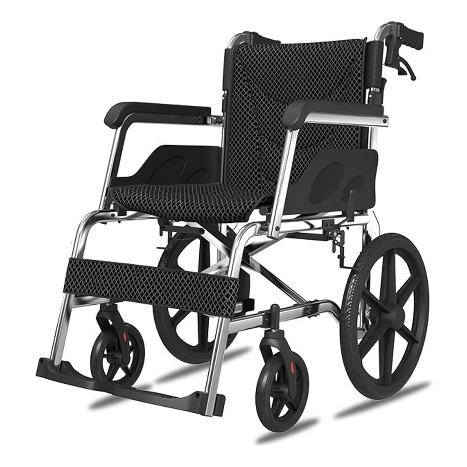Wózek inwalidzki Aluminium transportstoel met handrem en afneembare pedalen Opvouwbare rolstoel Ademend zitkussen Transportrolstoel wygodne