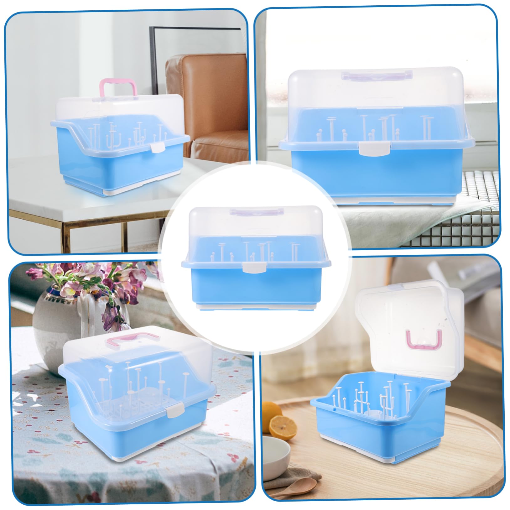 Boîte De Rangement pour Biberons Support De Séchage Plastique avec Couvercle Organisateur Pratique pour Biberons Et Vaisselle Design Portable avec Poignée Matériau Couleur