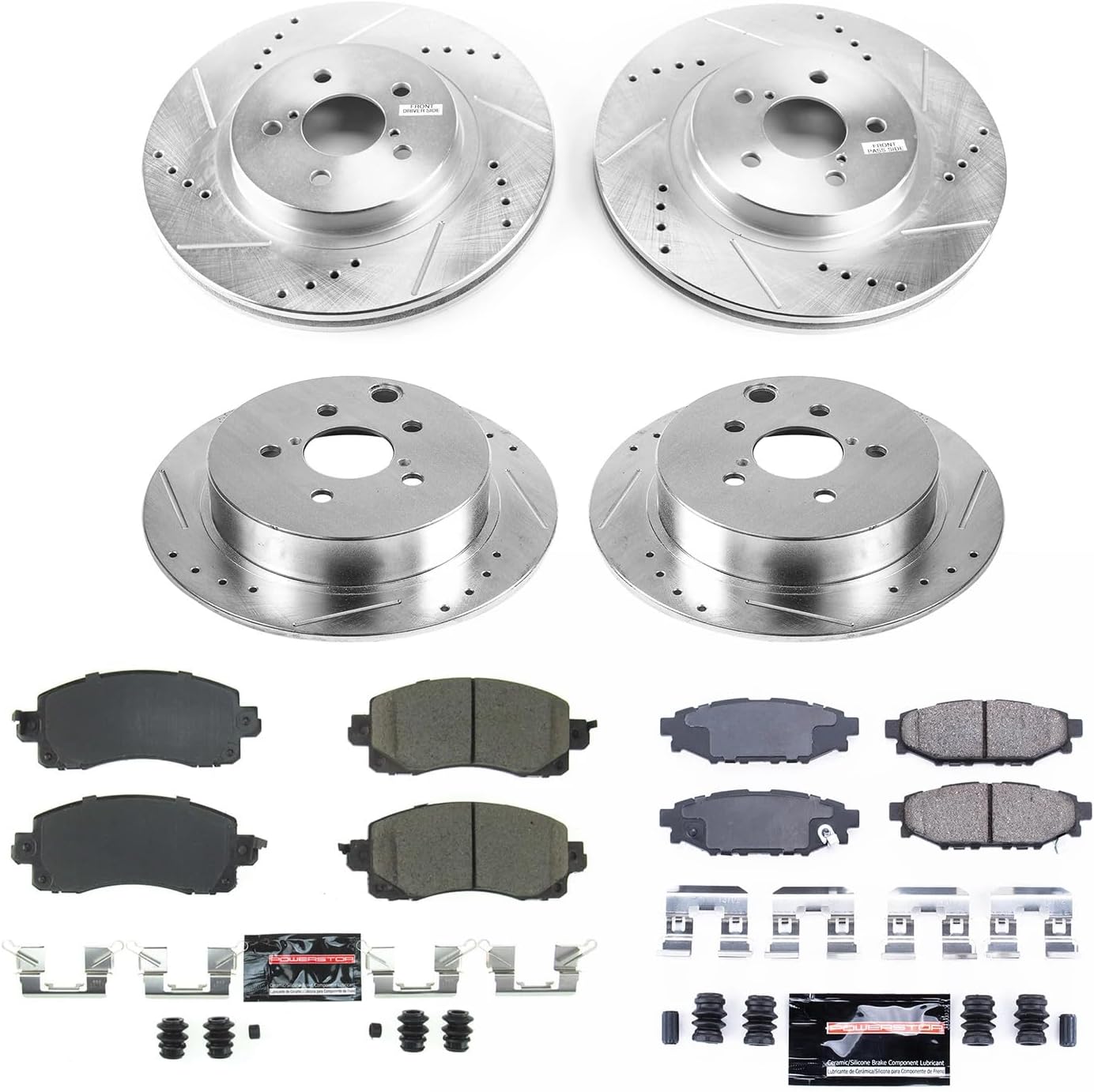 PowerStop Front and Rear Brake Kit For Subaru Crosstrek 2018-22 | Subaru Impreza 2017-22 - Drilled and Slotted Disc Rotors with Ceramic Brake Pads Replacement, K7927