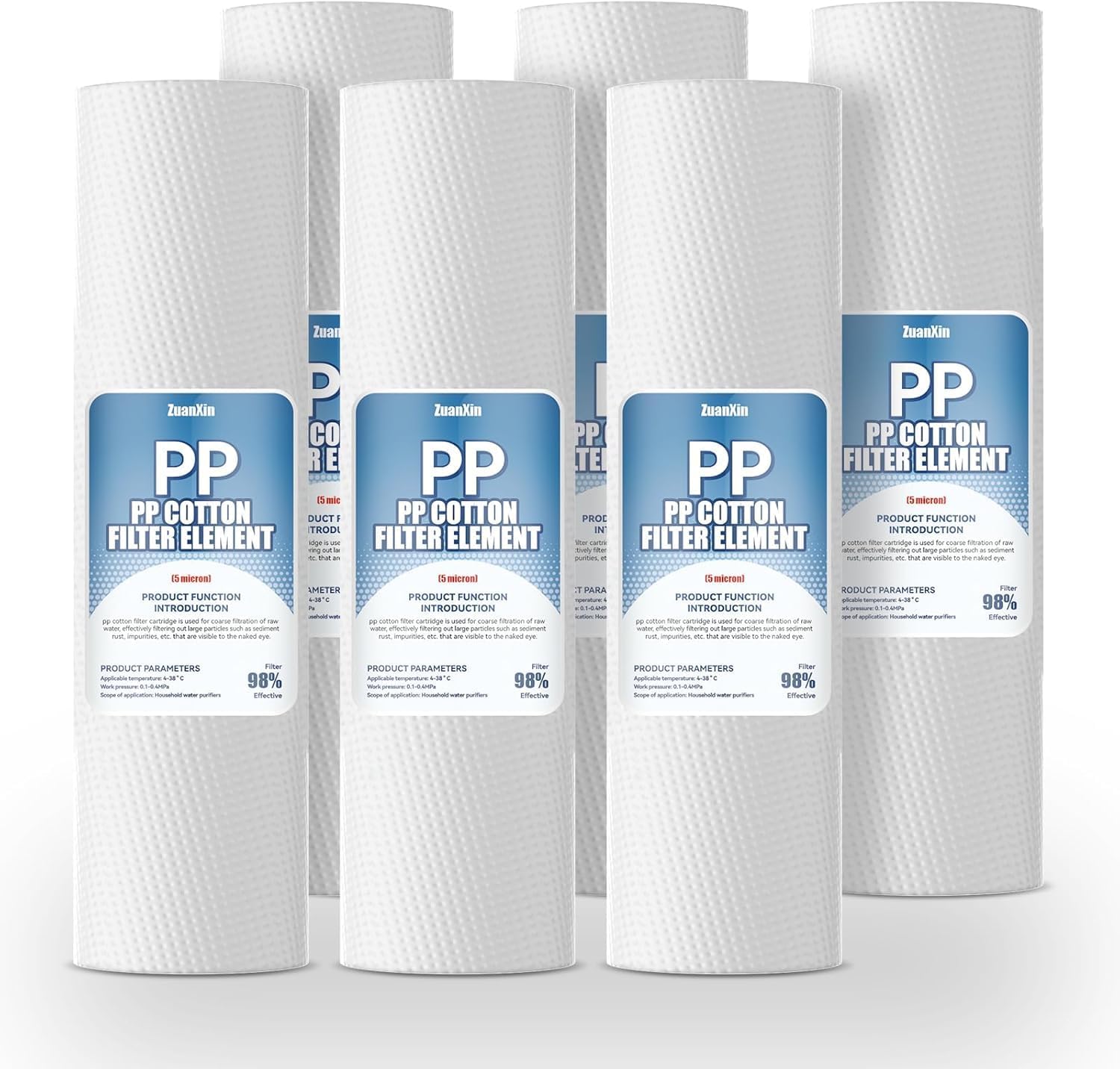 5 Micron 10″ x 2.5″ Sediment Water Filter Cartridge, 6pack, Whole House Sediment Water Filter Replacement Cartridge Compatible with 10 inch RO Unit (6)
