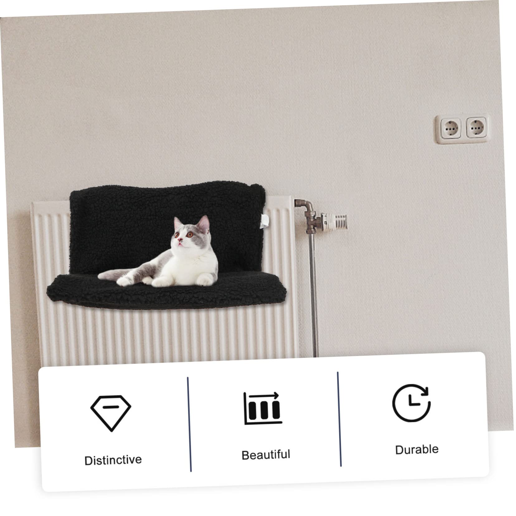INOOMP Lit Suspendu pour Animaux de Compagnie Noir, Hamac Radiateur Chat