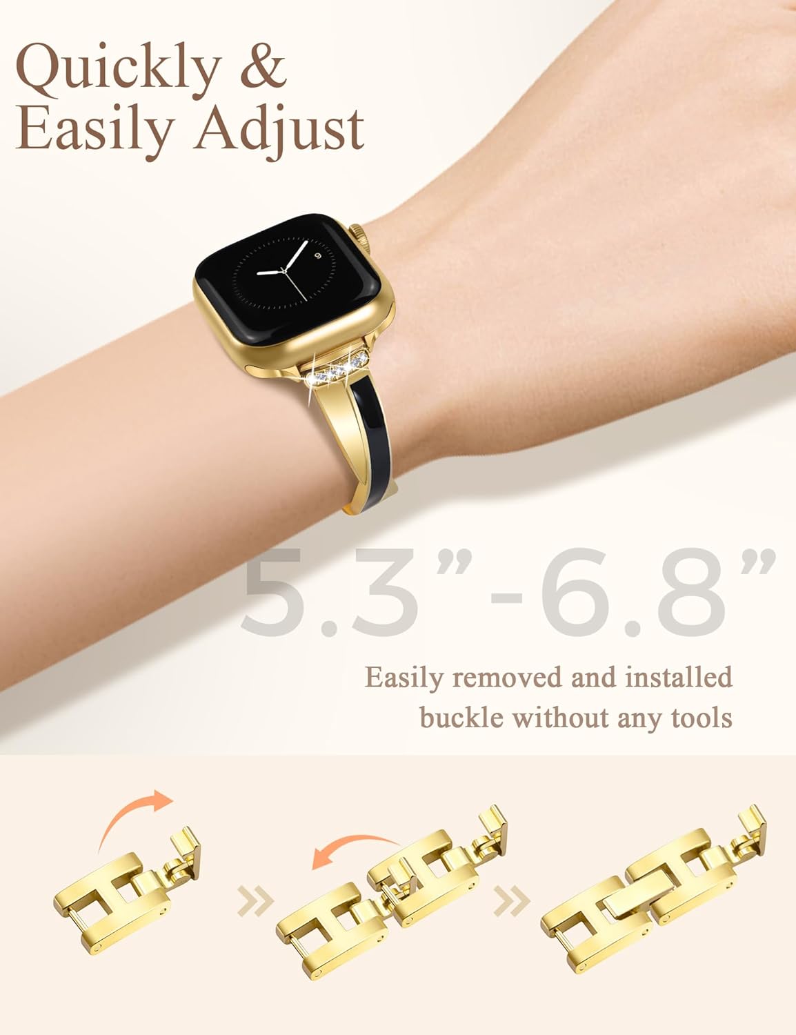 Gold Slim Band for Women Compatible with Apple Watch 38mm 40mm 41mm 42mm(S10/11) Designer Bling Jewelry Dressy Bracelet Adjustable Metal Strap for iWatch Series 11/10/9/8/7/6/5/4/SE 3/2/1 - Image 4