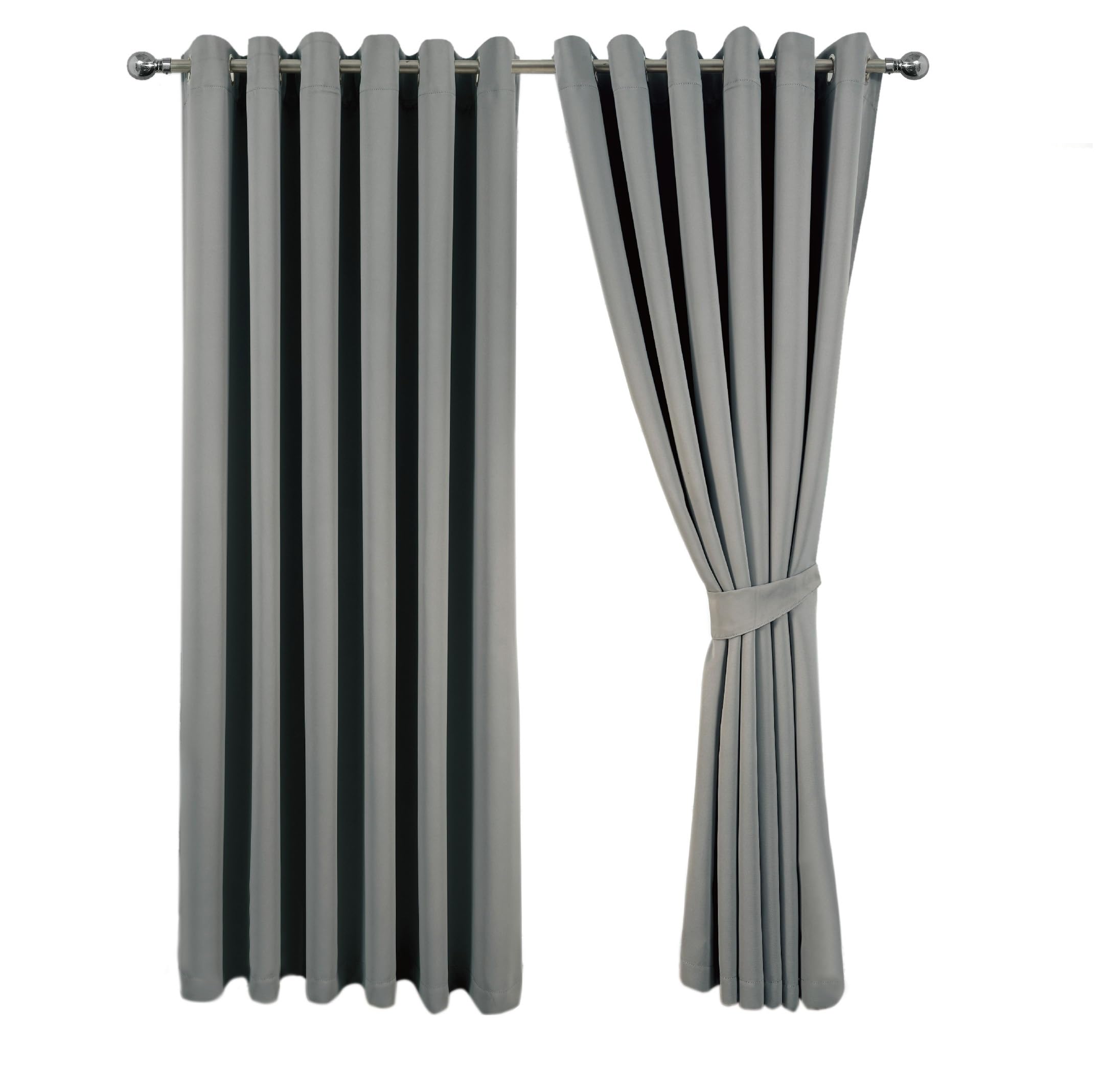 MILANO COLLECTIONS® Blackout Curtains for Bedroom & Living Room - Thermal Insulated Eyelet Curtains, 2 Panels with Tiebacks - Noise-Reducing, Sunlight Blocking Drapes for Home Décor (Grey)