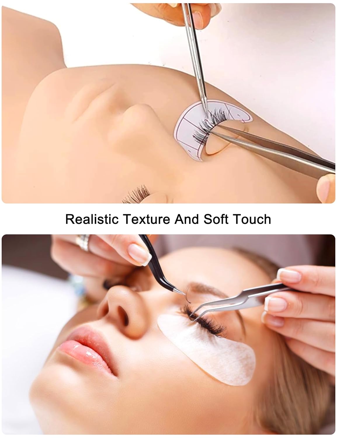 3 Pairs Replaced Eyelids Silicone Double Eyelashes Replacement Eyelids for Mannequin Head Practice Removable Eyelids with Double Layer Eyelashes Eyelash Extension Practice Eyelid (Skin Color)
