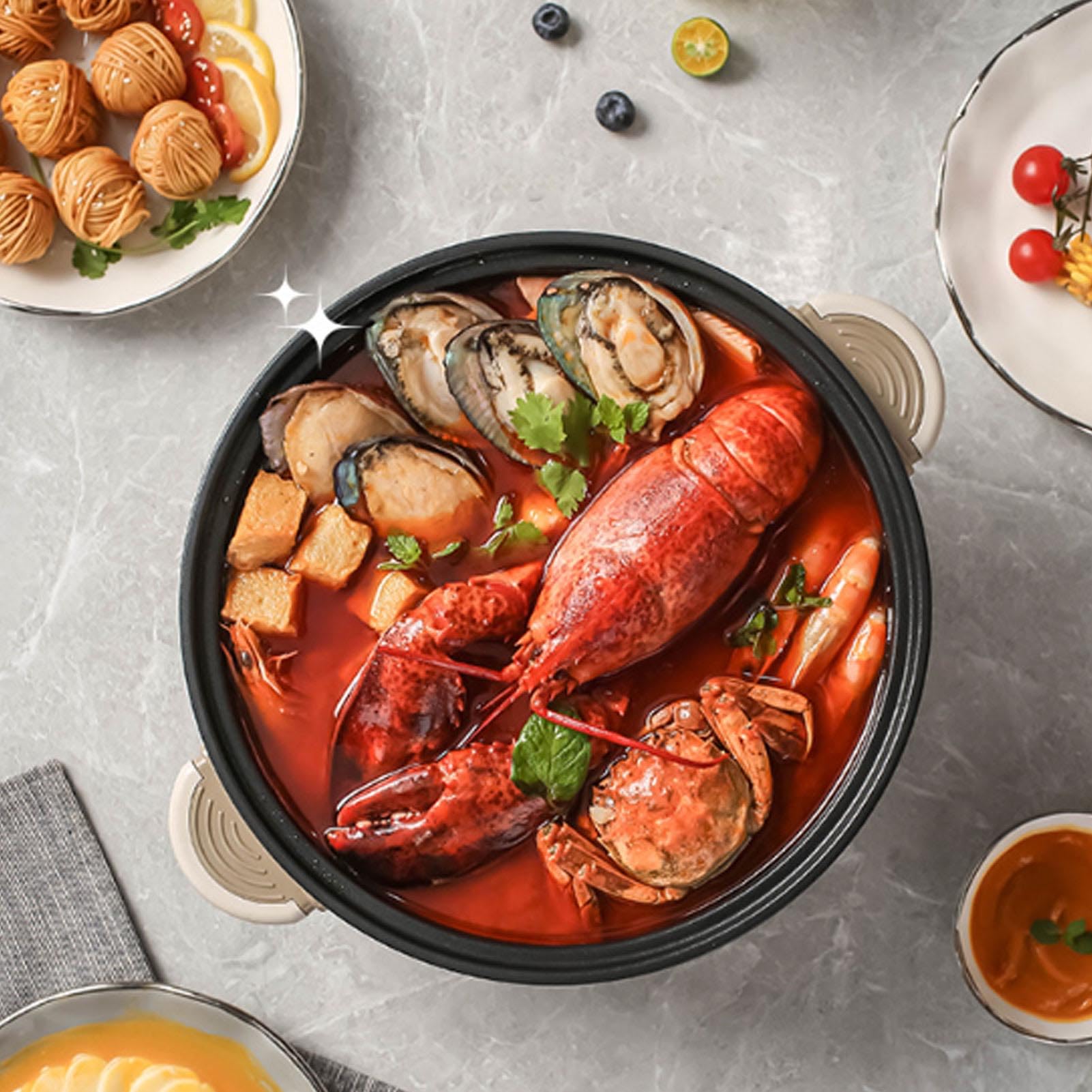 Multicooker -Elektretopf, Anti -Stick -Beschichtung Elektrischer Ramenkocher mit Dampfkorb für Nudel -Ramen -Nudeln Gemüse (EU-Stecker 220 V 60 Hz)