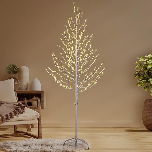 Lightshare Árbol de Navidad trenzado de 6 pies con luz blanca cálida de estrella, color blanco